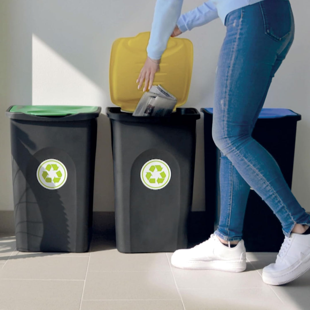 50L Mülltonne Schwarz-Gelb Recyclingtonne 39x37x56cm Klappdeckel Bin Sack Gelb 1, Gelb 1