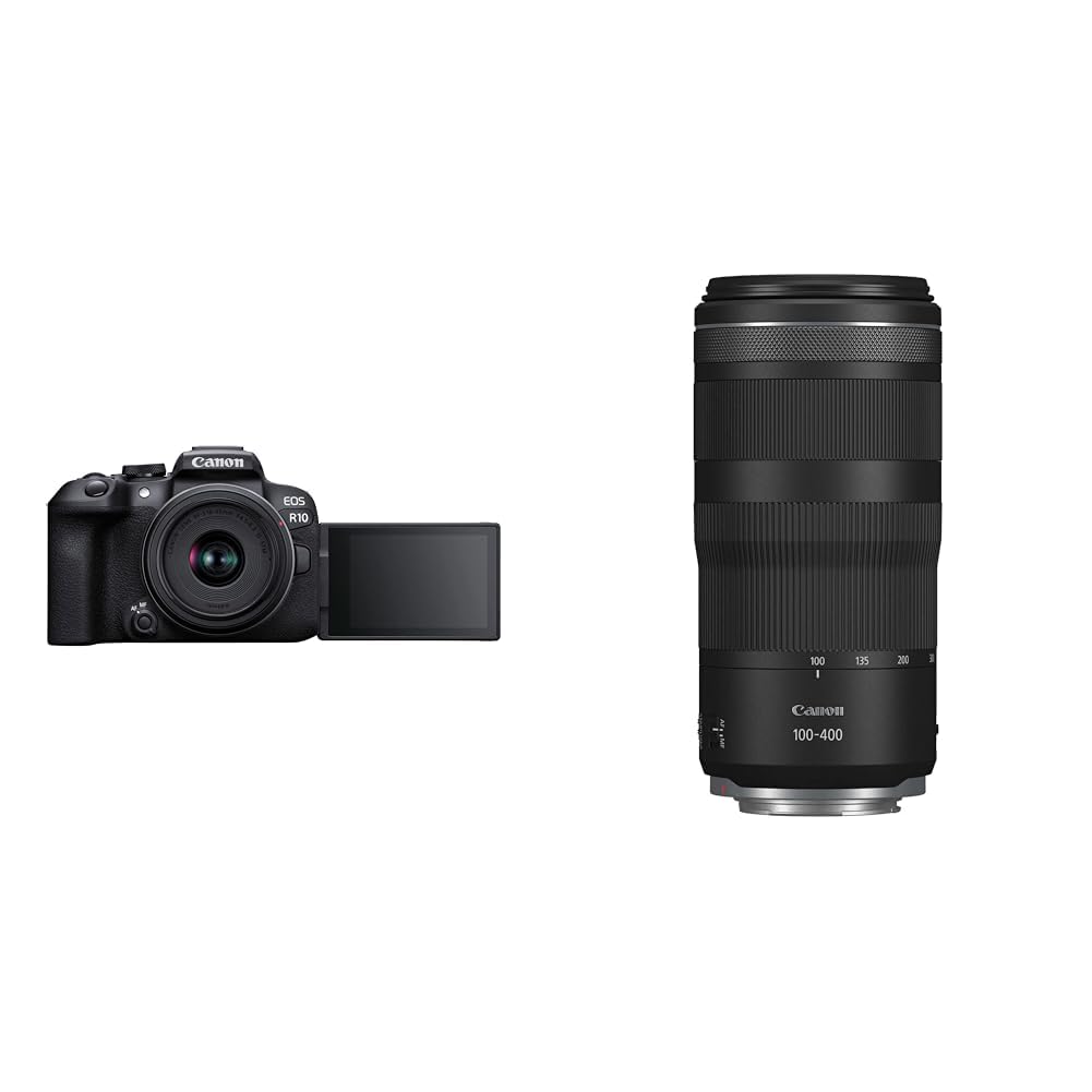 Canon EOS R10 Systemkamera + RF-S 18-45mm F4.5-6.3 is STM Zoomobjektiv & Objektiv RF 100-400mm F5.6-