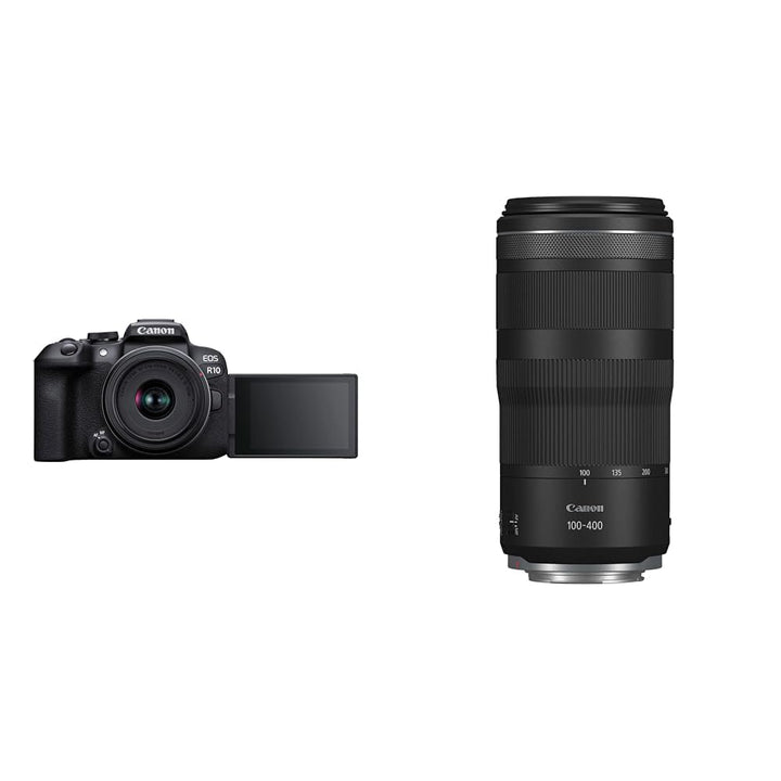 Canon EOS R10 Systemkamera + RF-S 18-45mm F4.5-6.3 is STM Zoomobjektiv & Objektiv RF 100-400mm F5.6-