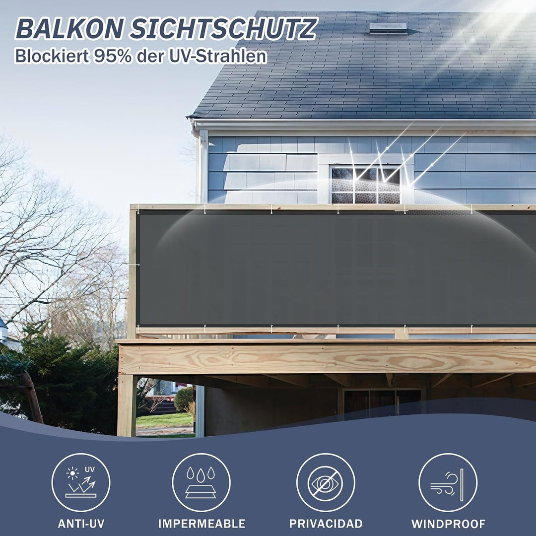 HENG FENG Balkon Sichtschutz 70x800cm für Privatsphäre, Anthrazit | Balkonbespannung wasserabweisend
