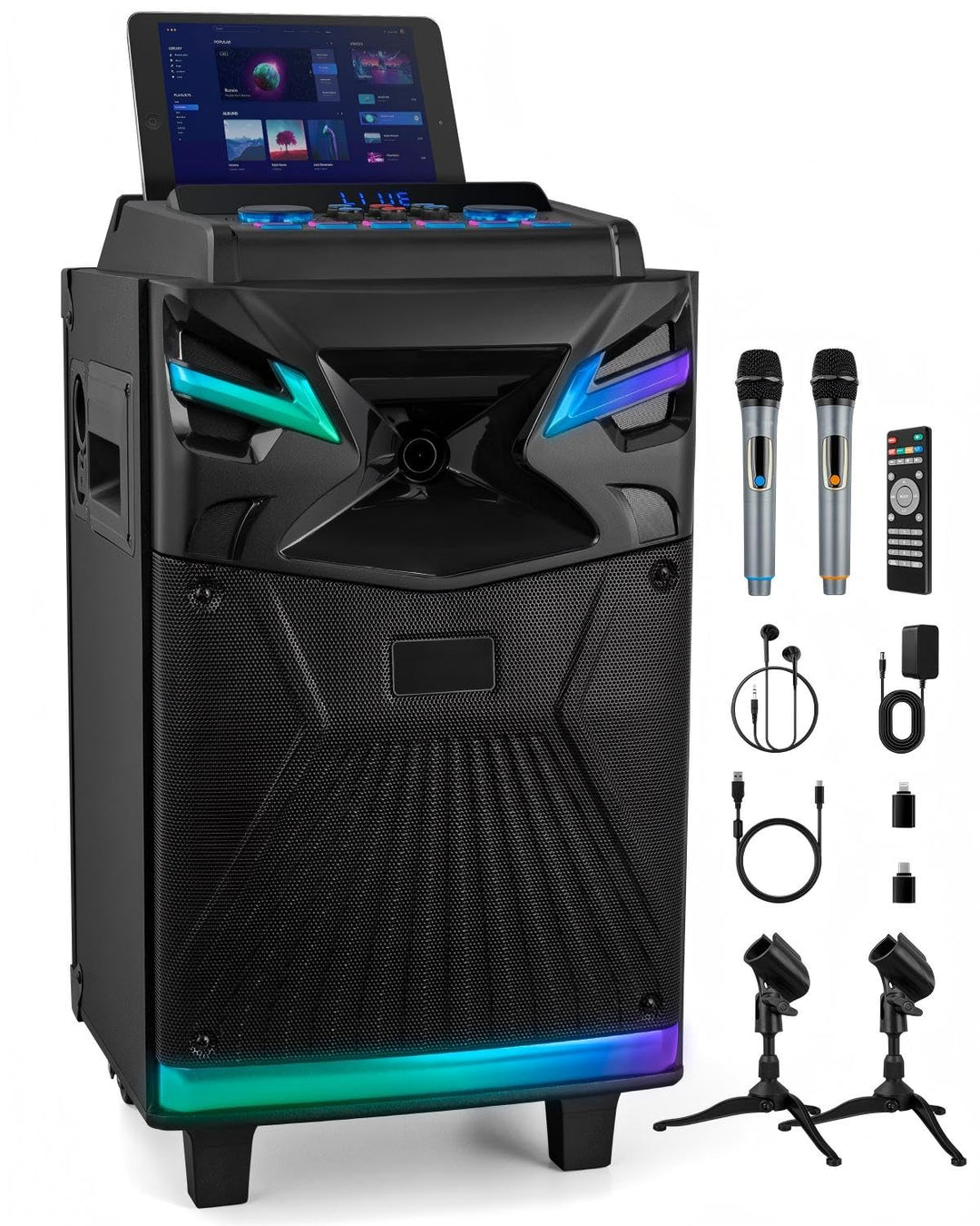 DSP Bluetooth Karaoke Maschine mit 2 mikrofonen Lautsprecher, 600W 10'' Subwoofer PA anlage, Live St