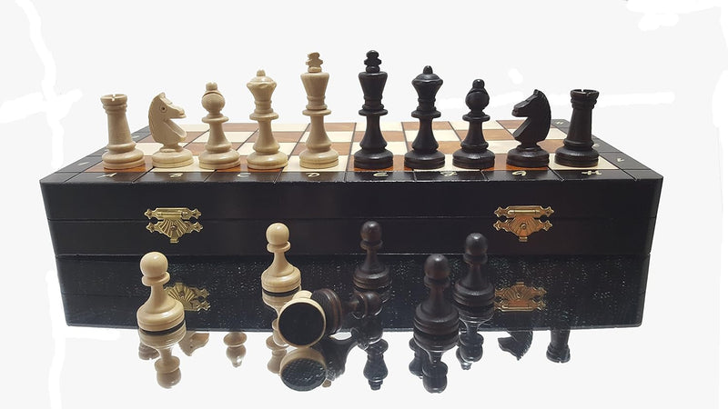 Schöne Travel Chess Schachspiel Holz Edel | Master of Chess | Schachbrett Gross 35 cm | Handgefertig