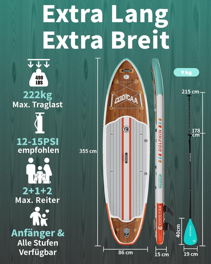 COOLCAA SUP Board, 355cm (Extra Gross) Stand Up Paddling Board, Aufblasbares Stand-Up Paddle Board m