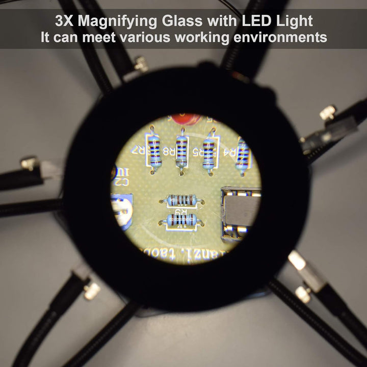 Löten Helfende Hände Werkzeug mit Lupe LED-Licht 6 Arme und Schraubstock Grosse Basis Lötkolben Spit