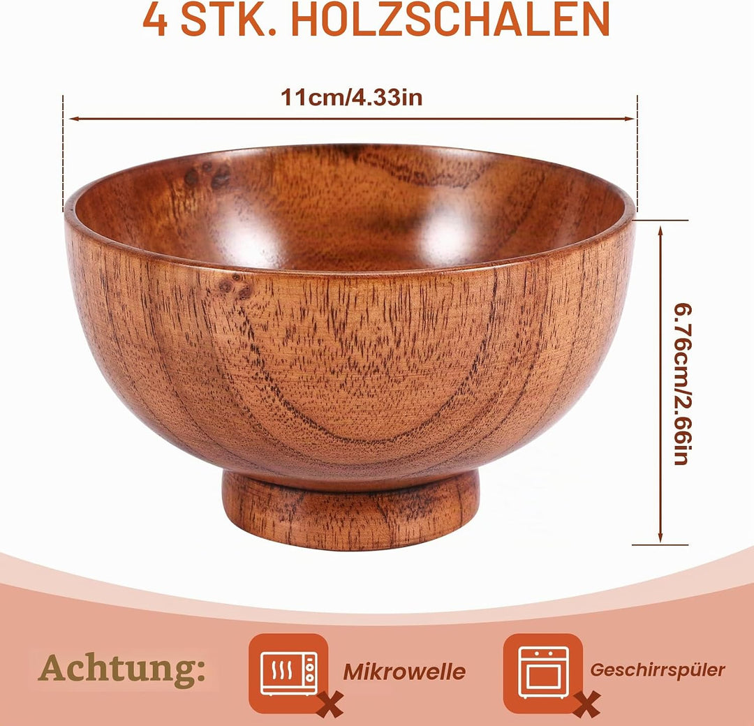 Jujube Holzschale - Japanische Nudelschale, Durchmesser 4,5 x 2-5/8, Ideal für Suppe, Eintauchen & D