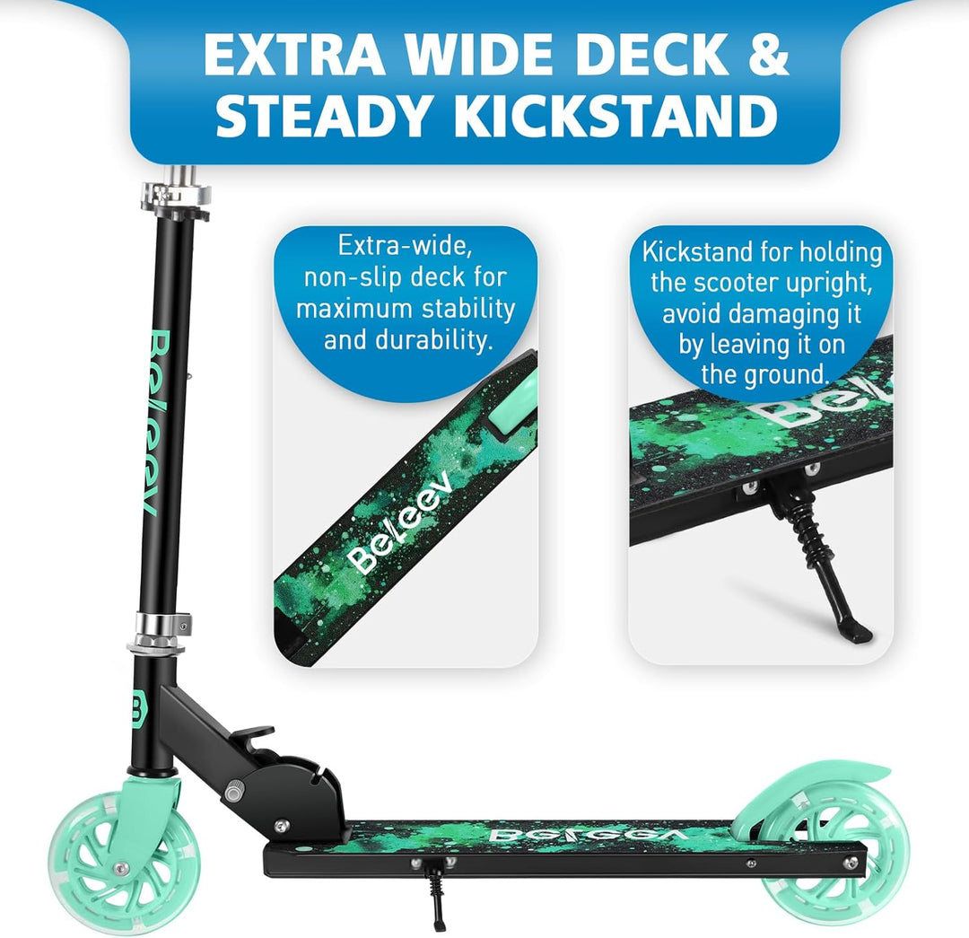 BELEEV V1 Roller Kinder 2 Räder, Klappbar Kinderroller für Mädchen Jungen, Tretroller mit LED Leucht