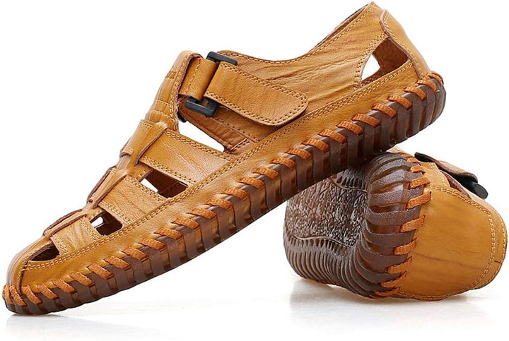 Moodeng Herren Sandalen Outdoor Leder Sommer Outdoorsandalen Sport Trekking Strand Geschlossene Klet