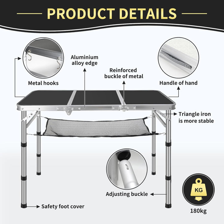 CPROSP Campingtisch Klappbar 90 * 40cm, Koffertisch Camping Faltbar, Camping Tisch, Markttisch Höhen