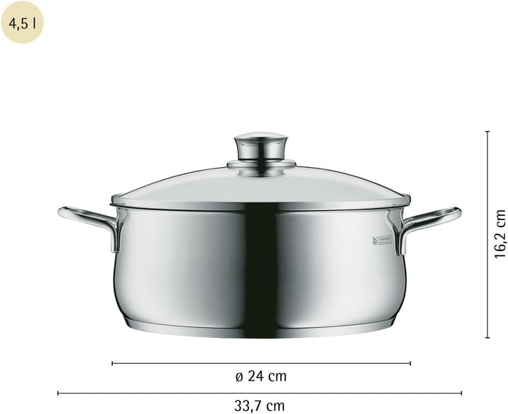 WMF Diadem Plus Kochtopf gross 24cm, Glasdeckel, Bratentopf Induktion 4,5l, Cromargan Edelstahl poli