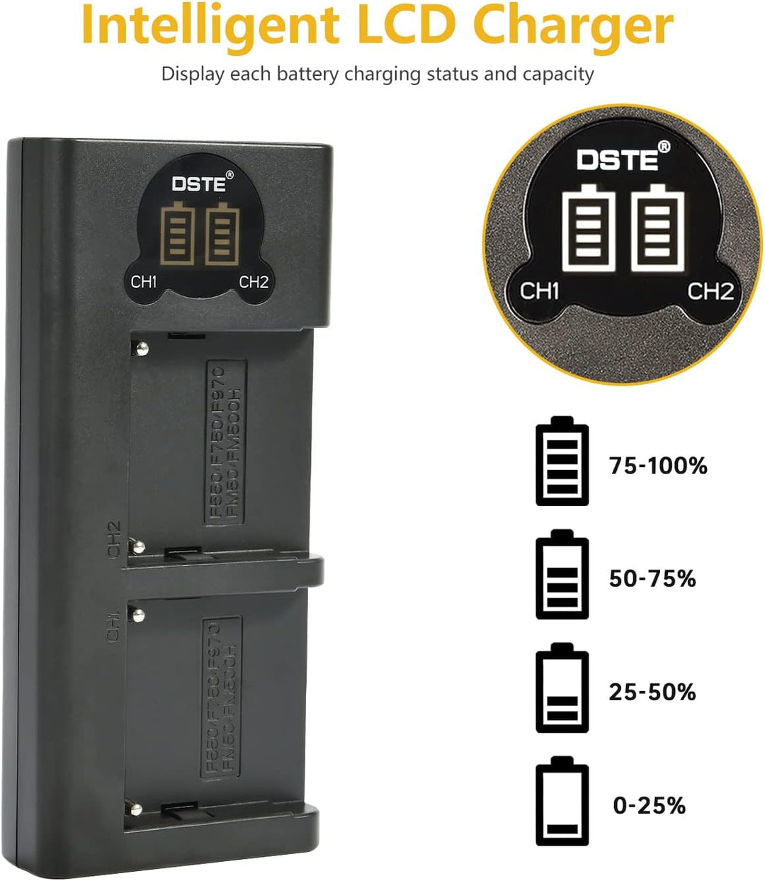 DSTE 2X NP-FM50 Ersatz Batterie + Dual USB-Ladegerät mit LCD-Display Kompatibel mit Sony NP-FM30 NP-