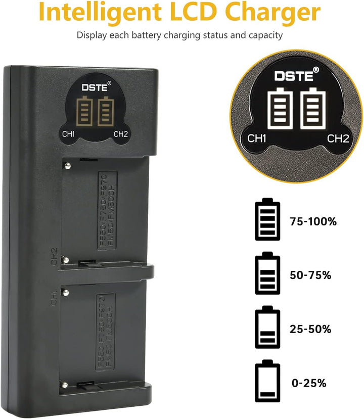 DSTE 2X NP-FM50 Ersatz Batterie + Dual USB-Ladegerät mit LCD-Display Kompatibel mit Sony NP-FM30 NP-