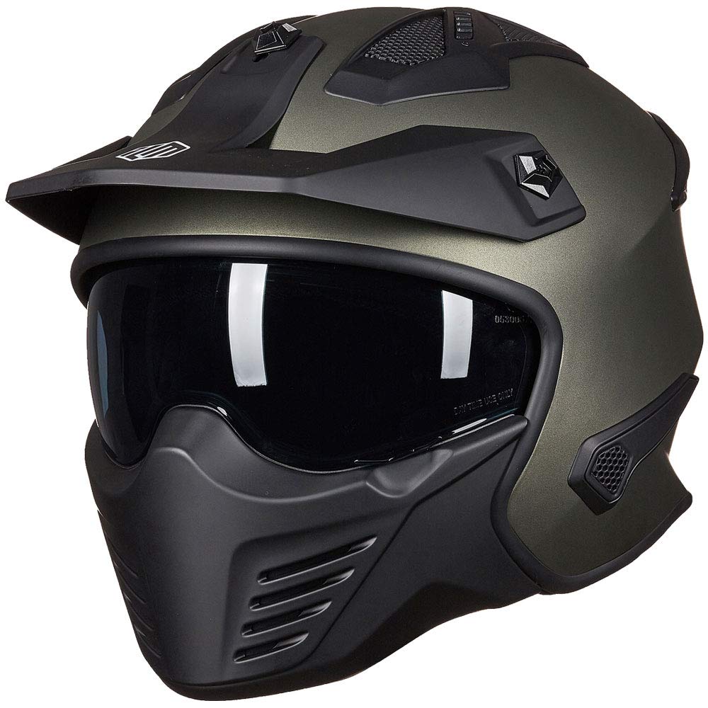 ILM Helm Motorrad Integralhelm Motocross Herren Damen Vintage Retro mit Visier ECE Model 726X L Grün