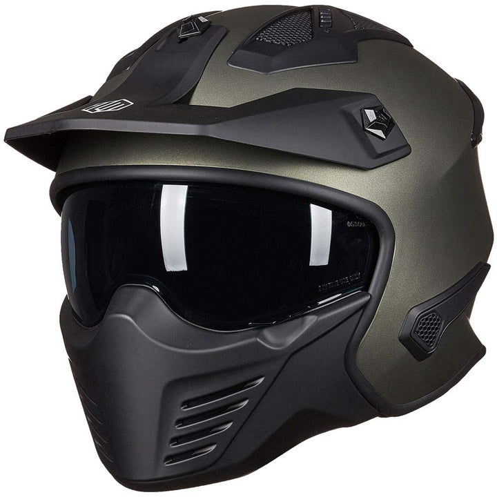 ILM Helm Motorrad Integralhelm Motocross Herren Damen Vintage Retro mit Visier ECE Model 726X XL Grü