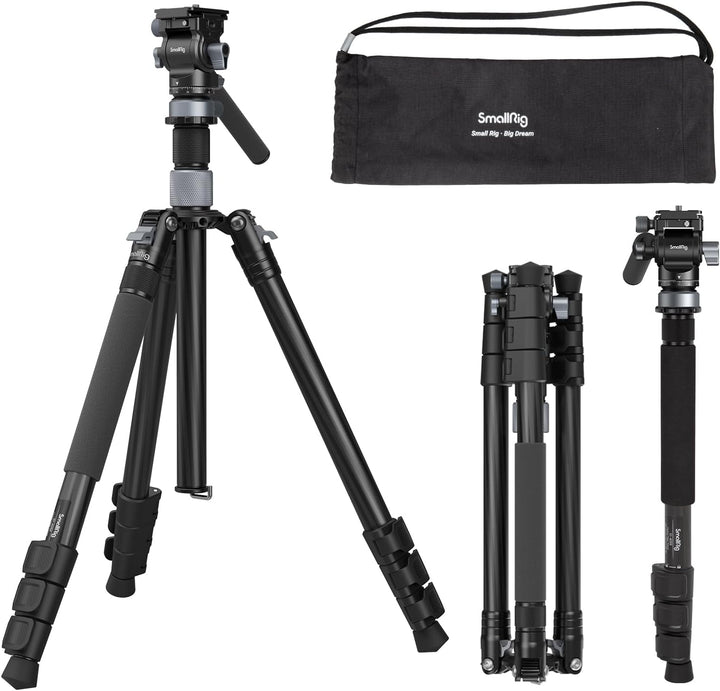 SMALLRIG 63" Video Travel Tripod, Carbonfaser-Stativ mit Schnellwechsel-Fluidkopf, Nivellierschalenb
