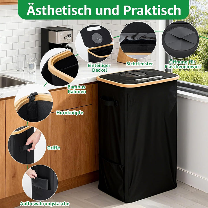 GARPROVM 100L Pfandflaschen Sammelbehälter, Flaschensammler mit Öffnung Sichtfenster 2 Wiederverwend