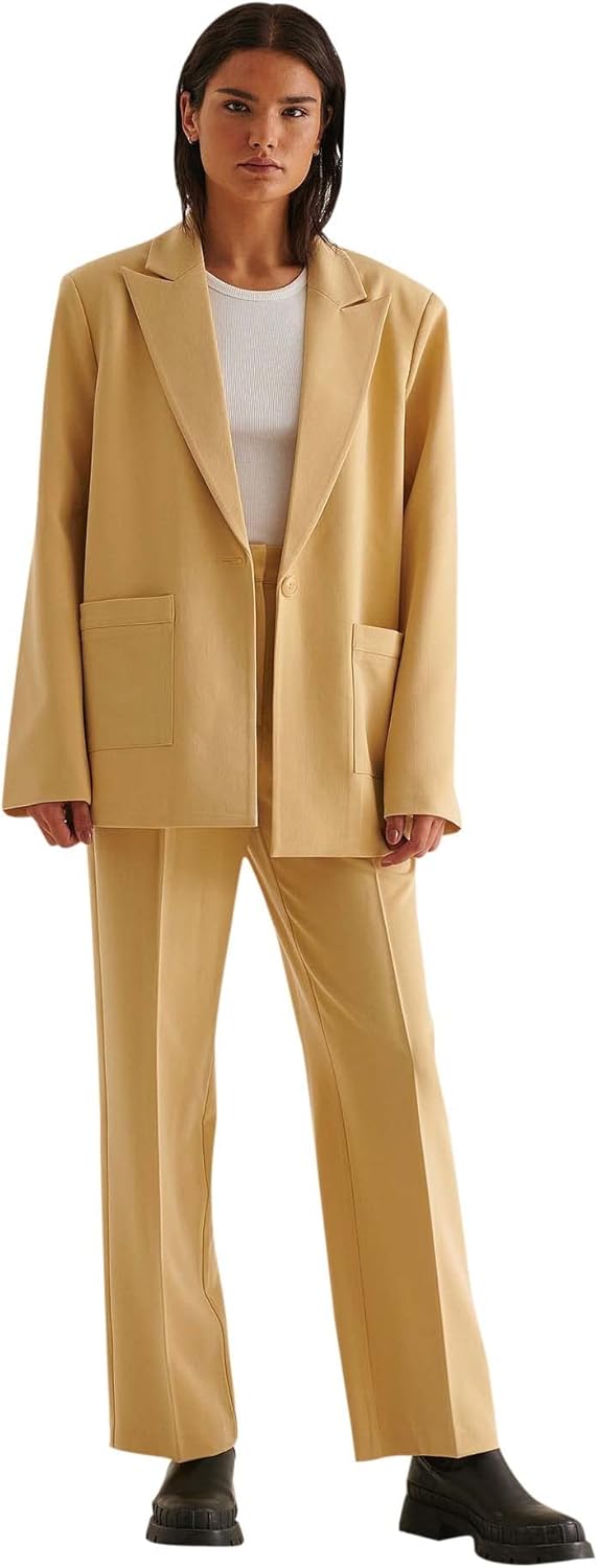 NA-KD Damen Loose Fit Suit Pants Hose 34 Pale Yellow, 34 Pale Yellow