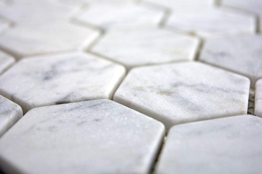 Mosaik Fliese Marmor Naturstein Hexagon Marmor weiss Carrara für WAND BAD DUSCHE KÜCHE FLIESENSPIEGE