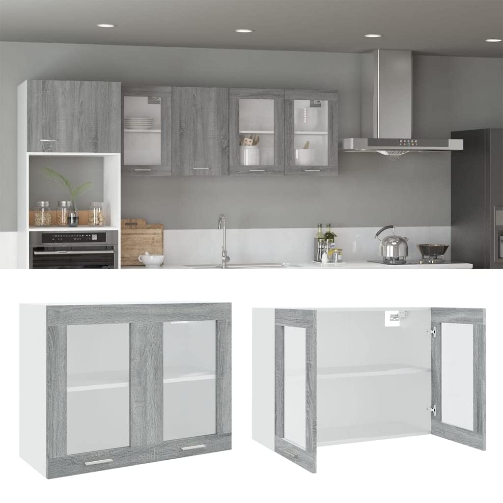 INLIFE Hängeschrank Glas Grau Sonoma 80x31x60 cm Holzwerkstoff,Grau,20.8KG