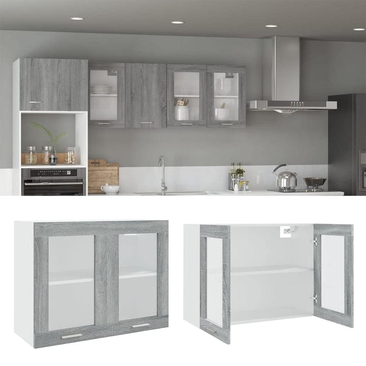 INLIFE Hängeschrank Glas Grau Sonoma 80x31x60 cm Holzwerkstoff,Grau,20.8KG