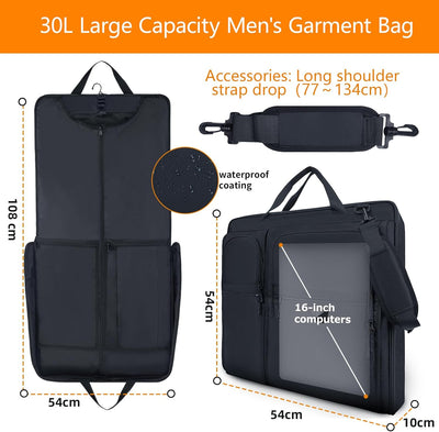 KINGSLONG Kleidersack Reisetasche Faltbare Anzugtasche für 3 Anzüge, 2 in 1 Kleidertasche Handgepäck