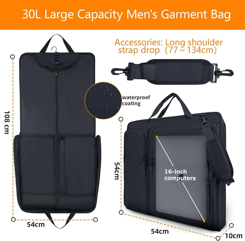 KINGSLONG Kleidersack Reisetasche Faltbare Anzugtasche für 3 Anzüge, 2 in 1 Kleidertasche Handgepäck