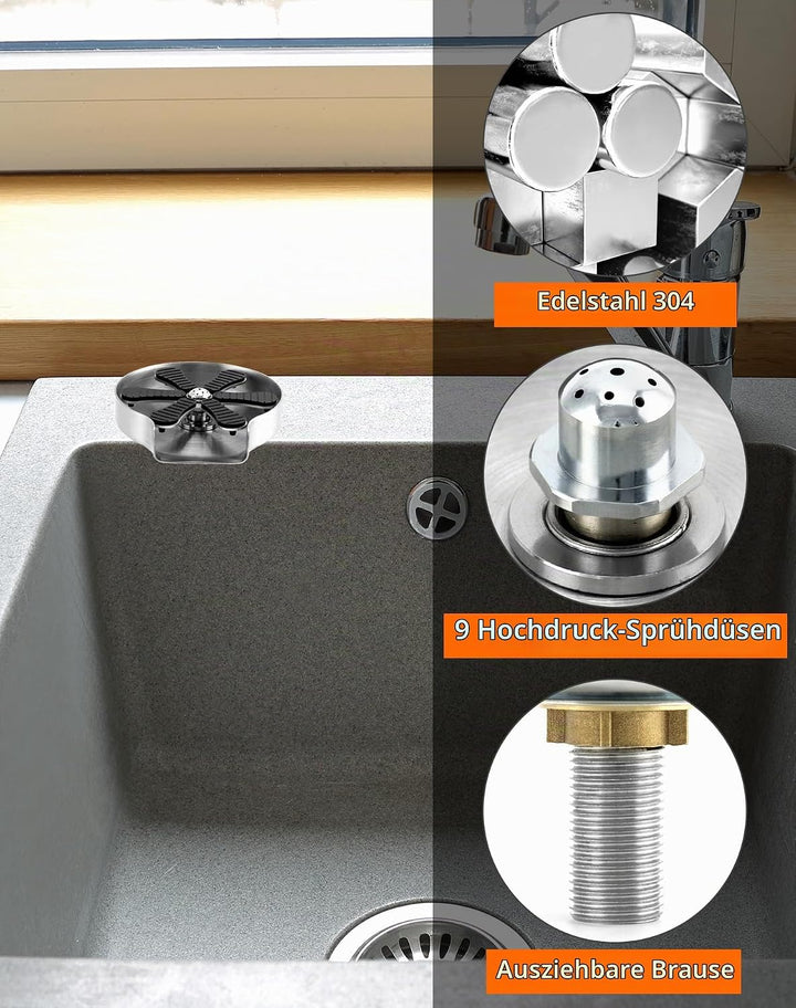 QWORK® 304 Edelstahl Gläserspüler, Automatische Glasspüler, Cupwasher, Glass Rinser, für Küchenspüle