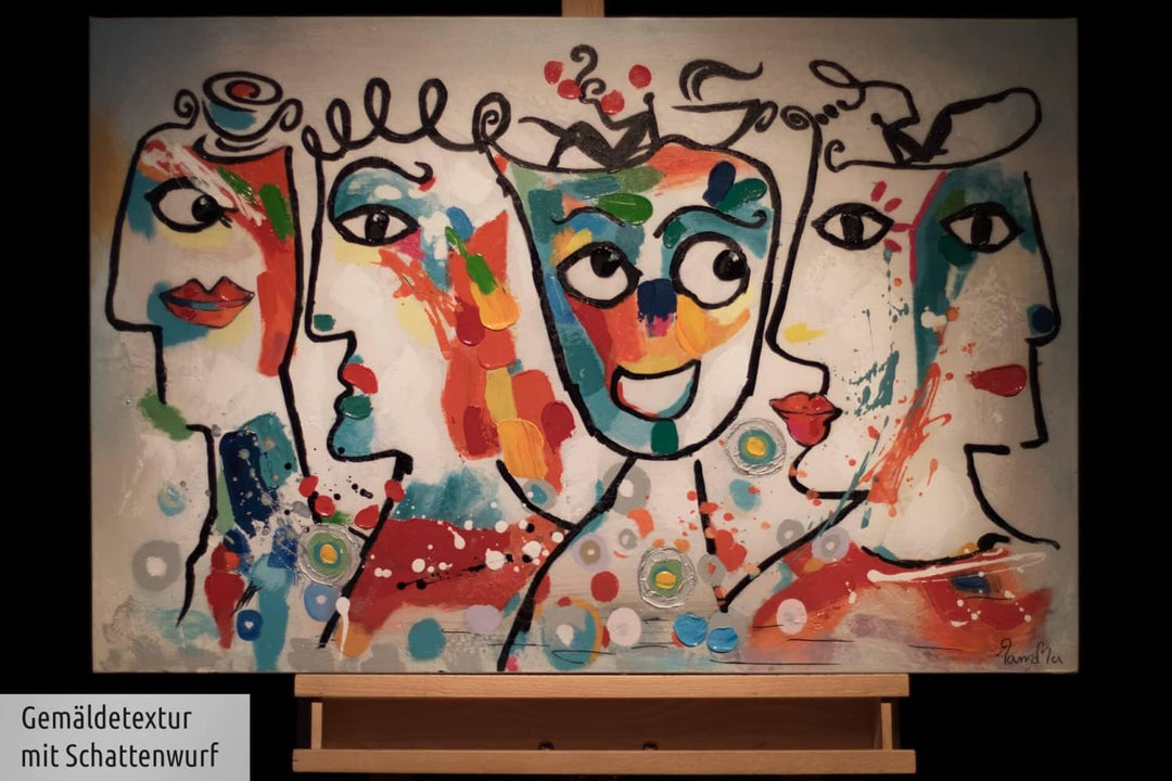 KunstLoft Leinwandbild | 100% HANDGEMALT | 90x60cm | Gemälde 'Kosmopoliten' | Gesicht | Bunt | Wandb