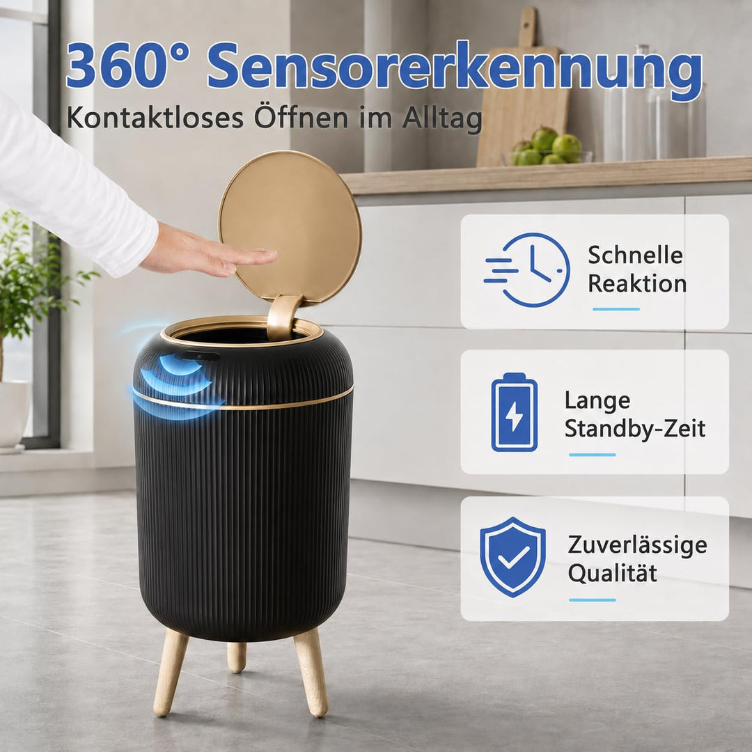 Smart Mülleimer mit Sensor,Weiss,10L,für Küche und Badezimmer, klein Geruchsdichter Trash Can Automa