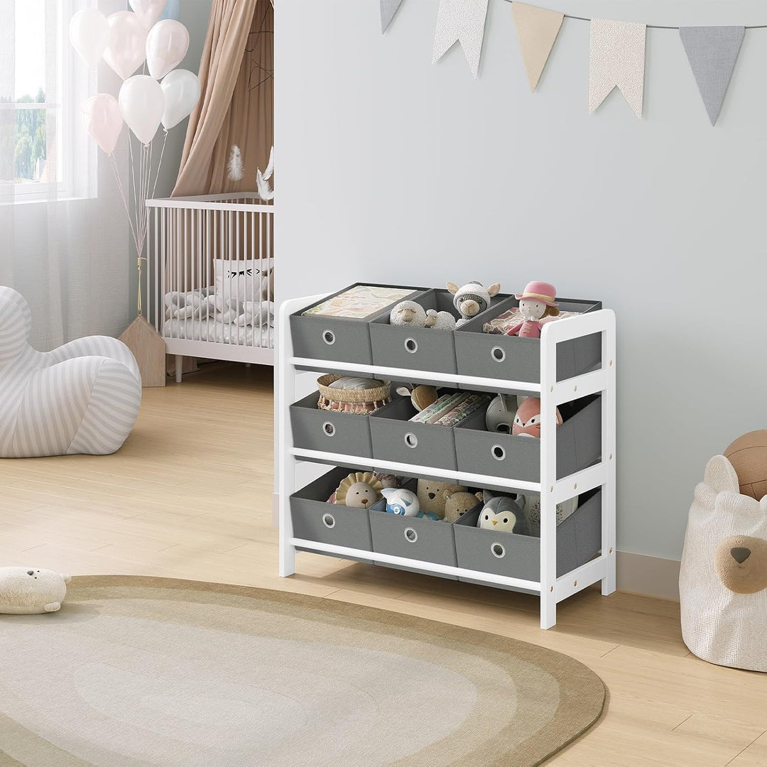 Lestarain Kinderregal mit 9 Boxen, Bücherregal Kinder, Spielzeug Aufbewahrung, Montessori Spielzeugr