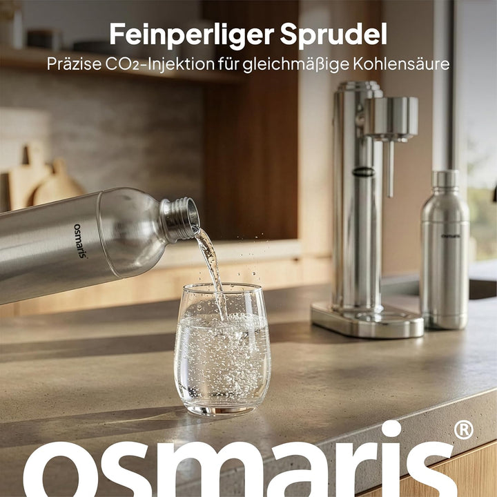 Wassersprudler aus hochwertigem Edelstahl - Design Soda Maker inkl. 2x 1,1 L Edelstahlflaschen - ges