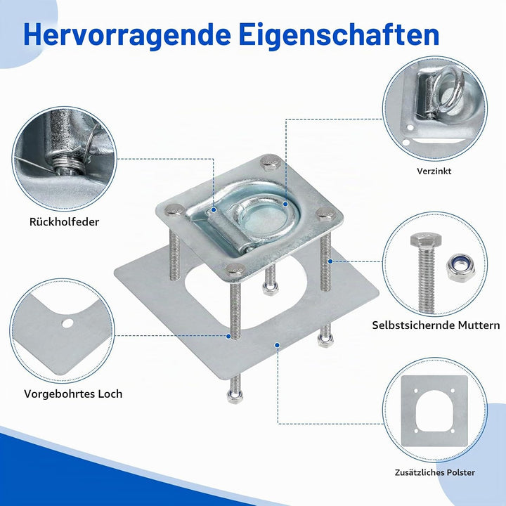 4pcs Zurrösen für Anhänger mit Gegenplatte &amp; Schrauben, Zurrmulden Anhänger Ösen Verzinkte Verzurrös