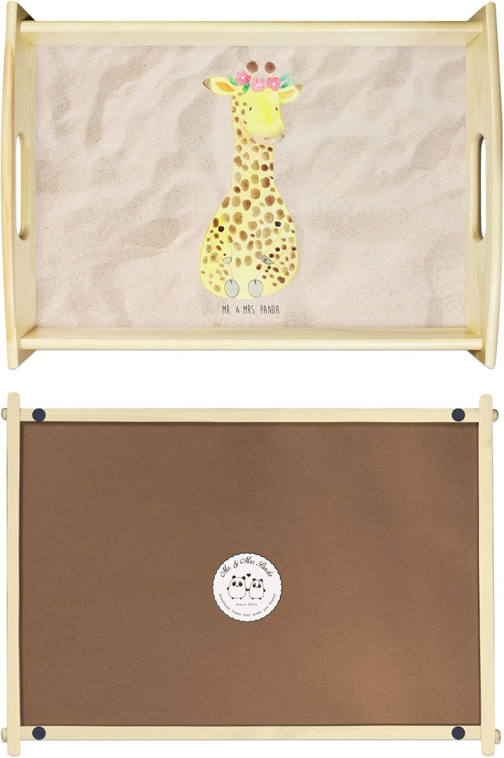Mr. & Mrs. Panda Dekotablett Giraffe Blumenkranz - Geschenk, Afrika, Abenteurer, Holztablett, Selbst