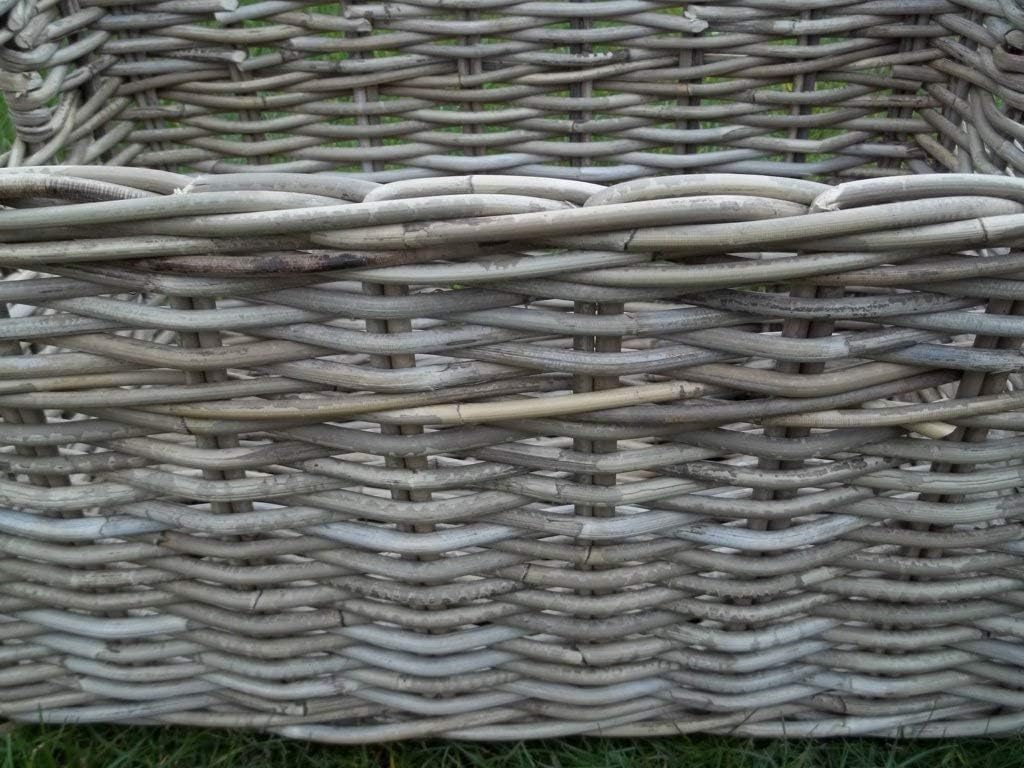 Holzkorb, Regalkorb Kaminkorb, Erntekorb aus Rattan, beige-grau, ca. 30 x 41 x 20