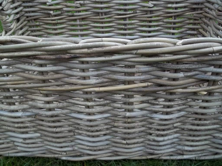 Holzkorb, Regalkorb Kaminkorb, Erntekorb aus Rattan, beige-grau, ca. 30 x 41 x 20
