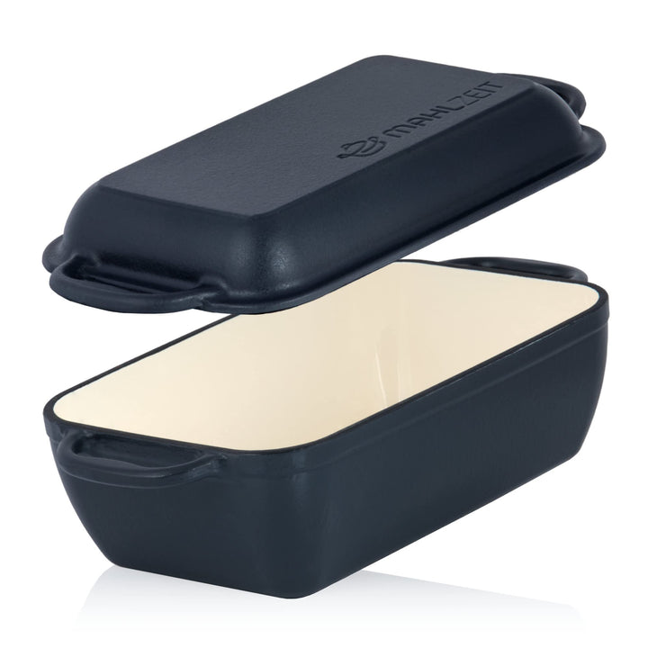 Mahlzeit Gusseisen Bräter mit Deckel emailliert | 4,8 Liter | Blue Berry | Bräter 2in1 mit Bratpfann