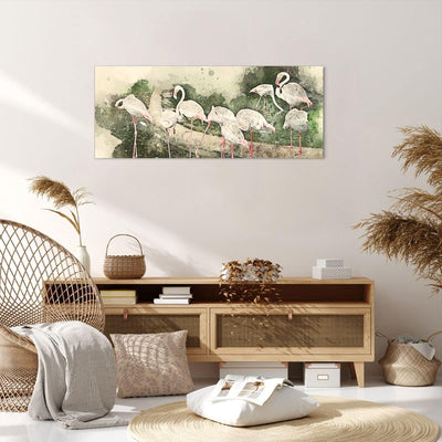 Wandbilder Dekoration Wohnzimmer Flamingo Vogel Wasser Panorama Bilder auf Leinwand 120x50cm Leinwan