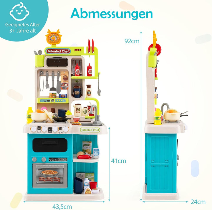 DREAMADE Kinderküche mit 54 TLG. Zubehör, Kinderspielküche mit Spülbecken Wasserhahn Herd Öfen, Spie