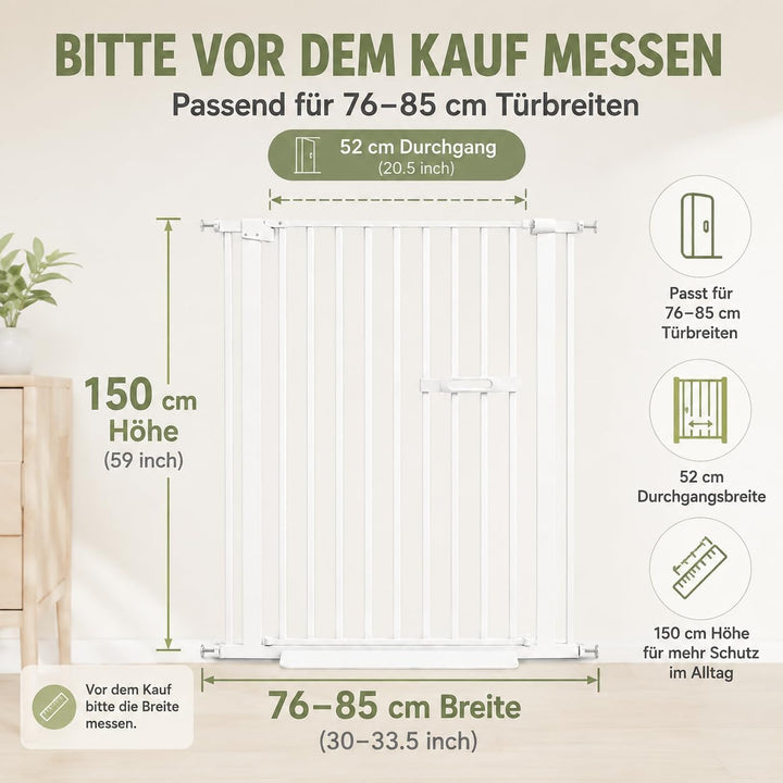 Türgitter 150cm ausziehbar mit Einhandgriff und Selbstschluss Höhe:150 Cm/76-85 Cm Breite, Höhe:150