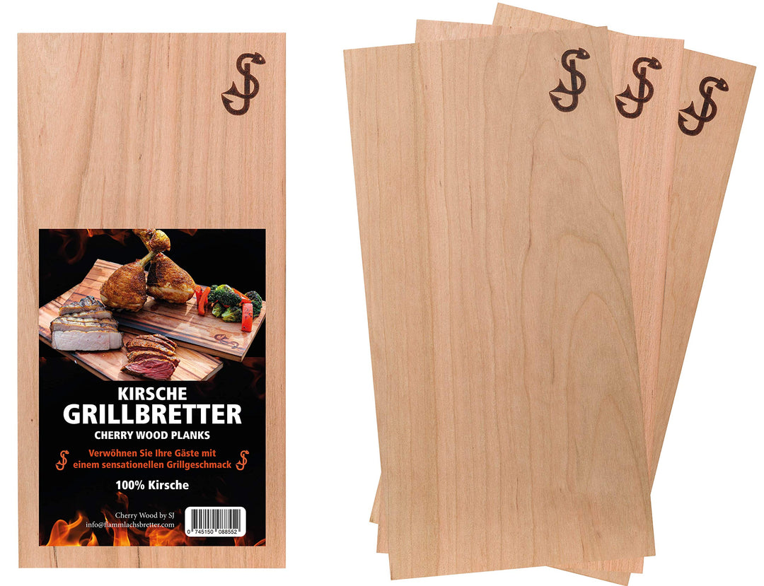 Räucherbretter im 3er Set aus Reiner Kirsche von „SJ“ – Grillbretter zum Grillen aus Cherry - 100% n