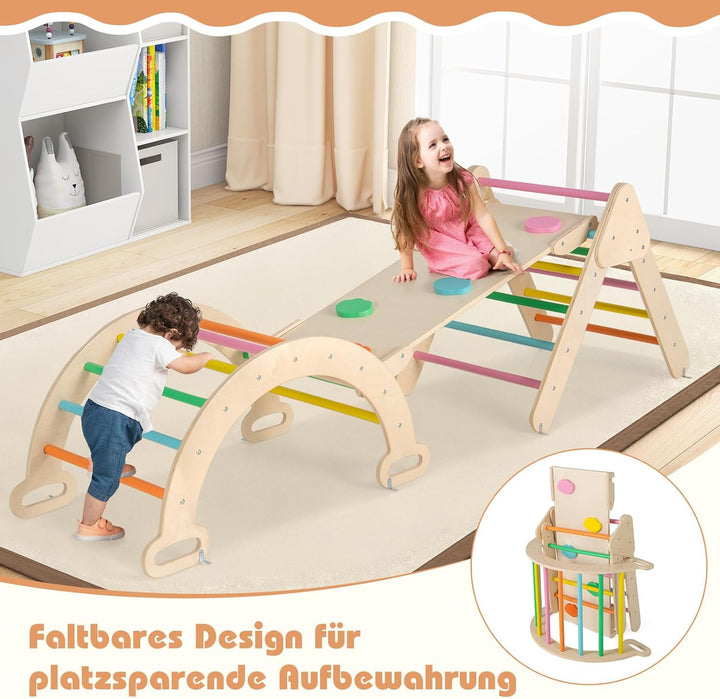 GOPLUS Klettergerüst Indoor, 4 in 1 Kletterdreieck & Kletterbogen & Leiter & Rutsche, Sprossendreiec