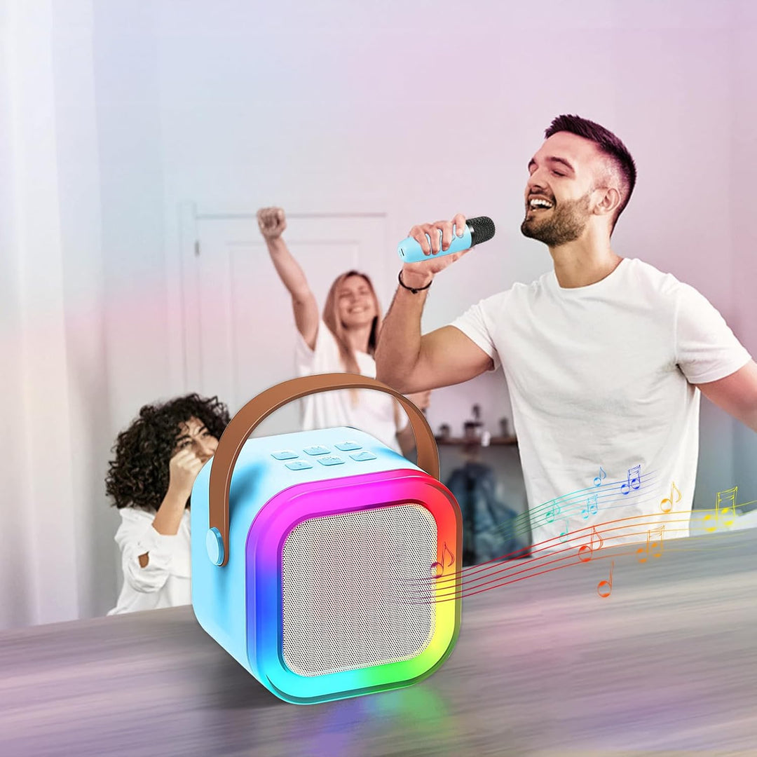 Mini Karaoke Maschine mit 2 Drahtlosen Mikrofonen, Karaoke Maschine Kinder, tragbarer Bluetooth-Laut