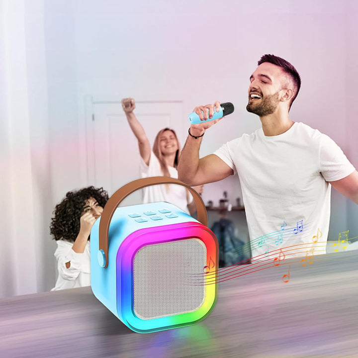 Mini Karaoke Maschine mit 2 Drahtlosen Mikrofonen, Karaoke Maschine Kinder, tragbarer Bluetooth-Laut