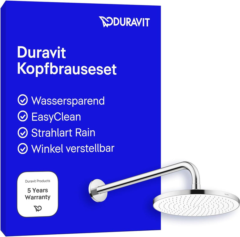 Duravit Universal Kopfbrausenset, Duscharm 410 mm, Duschkopf ((Ø 230 mm), Kopfbrause rund, Armatur i