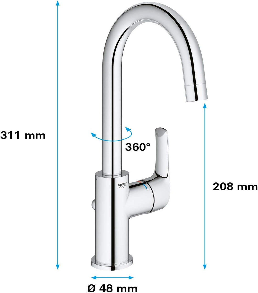 GROHE Eurosmart - Einhand- Waschtischarmatur (wassersparend, L-Size, Schwenkbereich 360°), chrom, 23