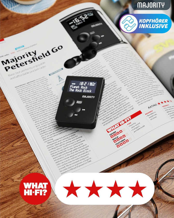 Majority Petersfield-Go tragbares DAB/DAB+ / UKW Digital-Radio mit ansteckbarem Design, Clip-On, sup