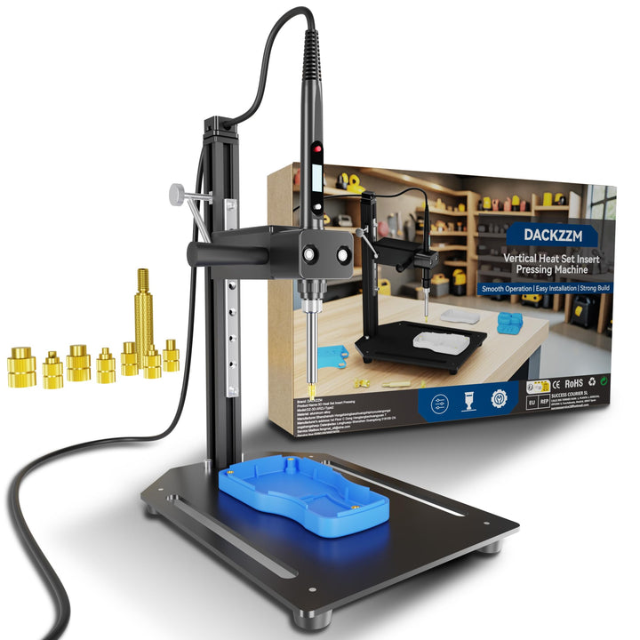 DACKZZM Heat Set Insert Tool, Vertikale Hitze-Pressmaschine Aluminiumlegierung, 8 Stück Einschmelzhi