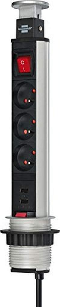 Brennenstuhl 1396201013 Steckdoseneinheit Tower Power, 3-Fach, USB 3 PRISES 2M- 2xUSB Anthrazit, 3 P