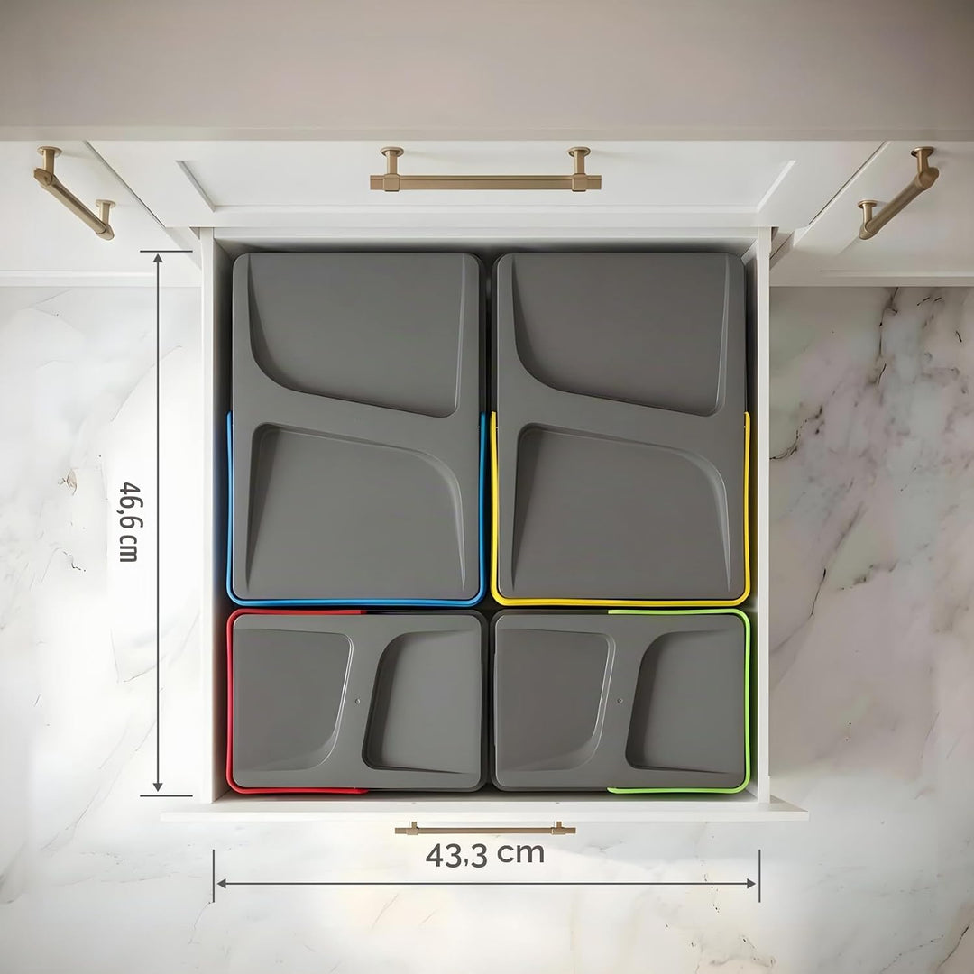 Mülltrennsystem 2x12l &amp; 2x5l anthrazit, Mülleimer Küche für Schublade oder Unterschrank, geruchsdich
