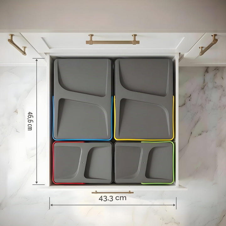 Mülltrennsystem 2x12l &amp; 2x5l anthrazit, Mülleimer Küche für Schublade oder Unterschrank, geruchsdich