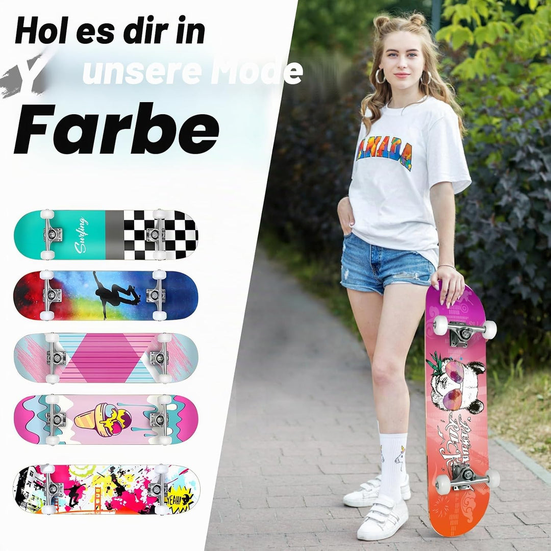 BELEEV Skateboard 31x8 Zoll Komplette Cruiser Skateboard für Kinder Jugendliche Erwachsene, 7-Lagige